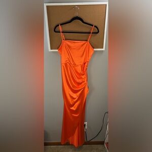 Orange Silk Thin Strap Long Dress